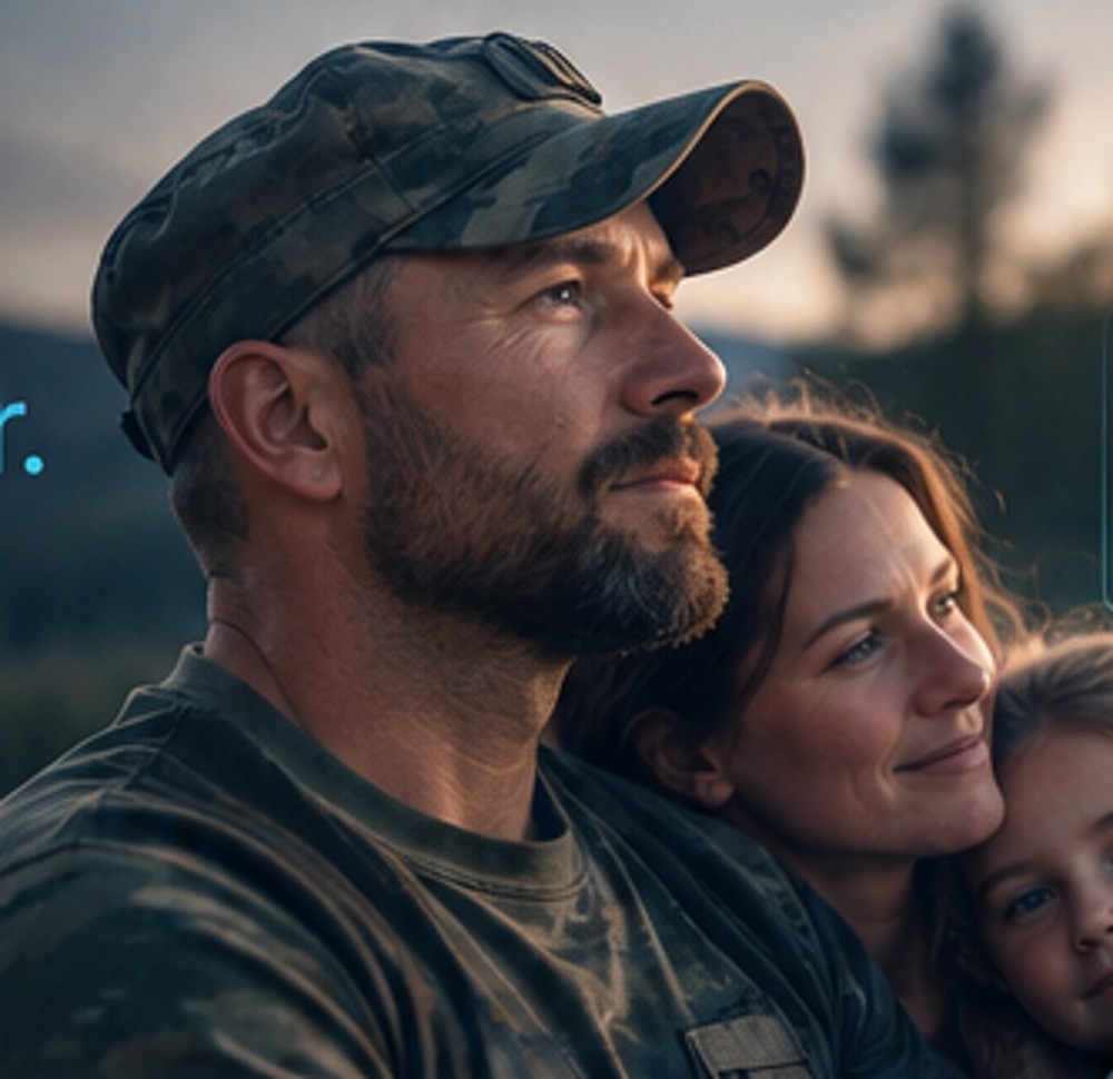 Illustrative concept image of a veteran with family
